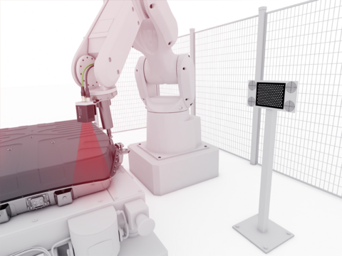Der Vision-Sensor für Robotik erkennt die Schraublöcher präzise für den Schraubprozess. 