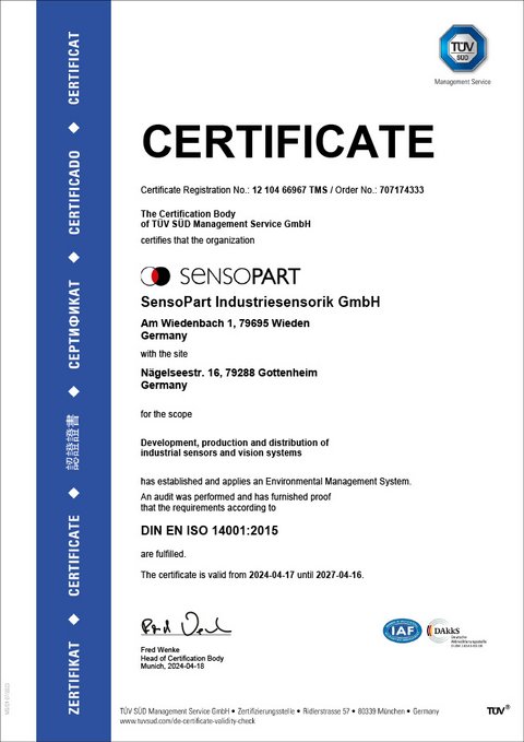 Certificate DIN EN ISO 14001:2015